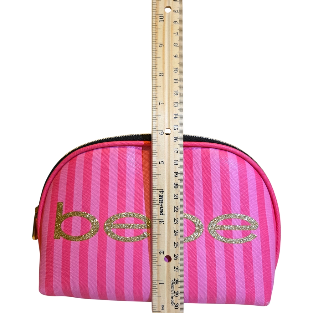Bebe Gold Logo Pink Striped Cosmetic Case - Picture 4 of 4